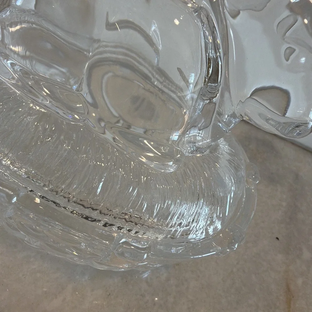 Vtg William Sonoma Bunny on Nest Rabbit Clear Glass‎ Covered Candy Dish